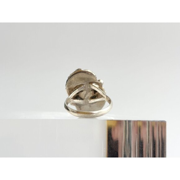 Navajo Mother of Pearl Inlay Leaf 925 Sterling Silver Vintage Ring - sz 7.25 - Picture 4 of 14